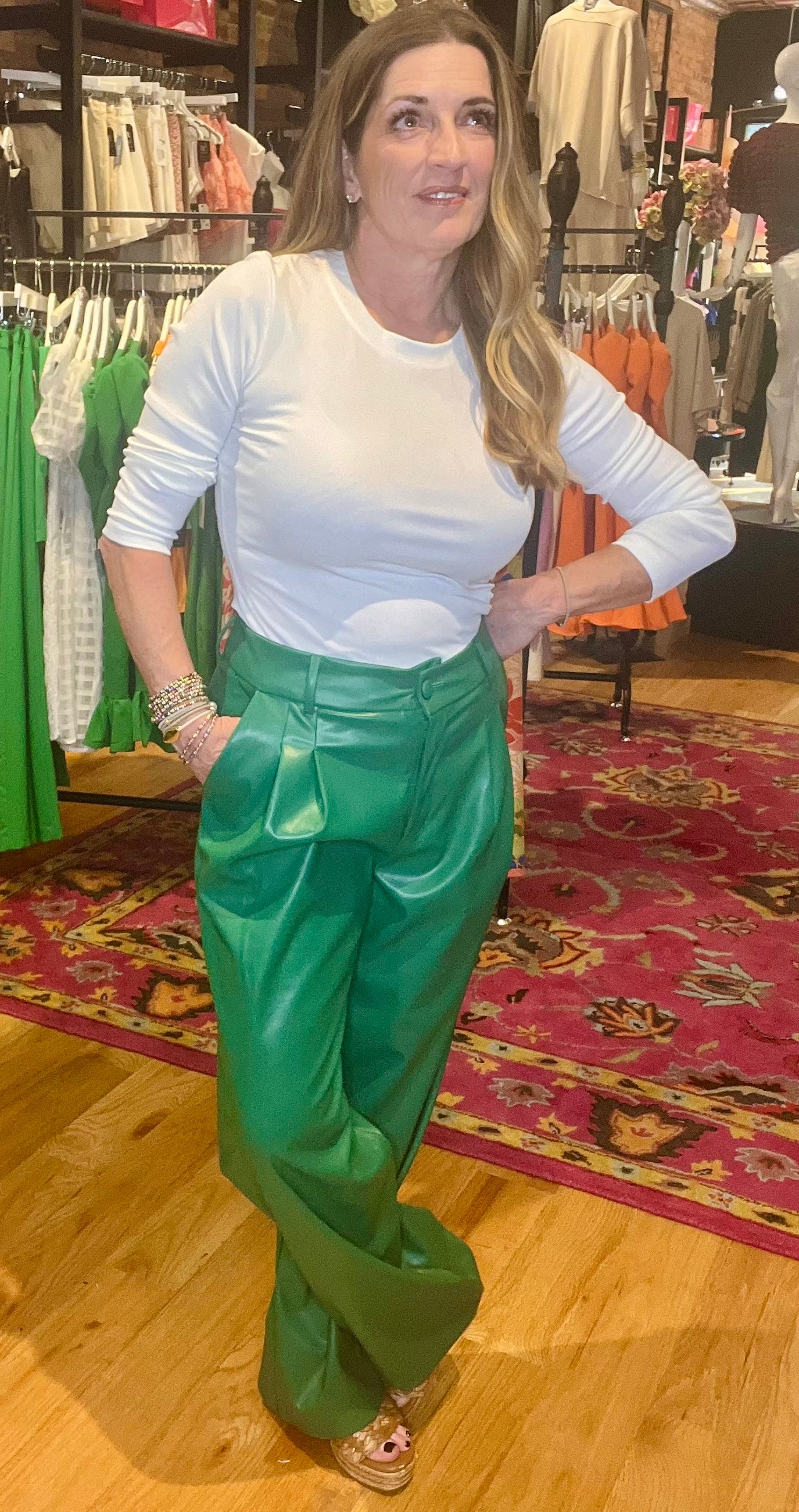 Green Vegan Leather Pants