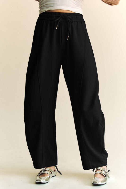 Black Barrel Leg Drawstring Pants