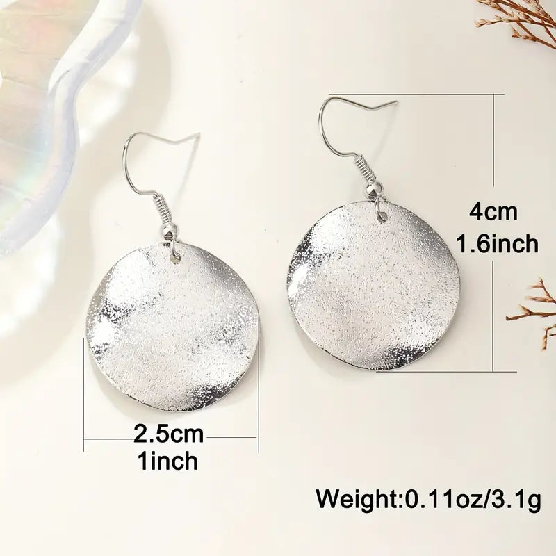 Silver Irregular Dangle Disc Earrings 