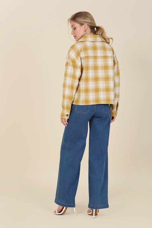 Yellow Plaid Short Shacket with Pockets 