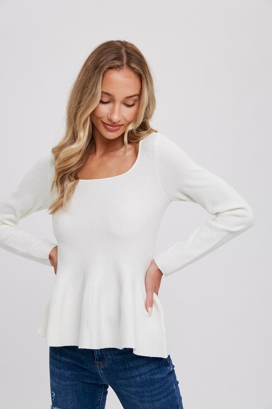 Ivory Square Neck Peplum Sweater Top