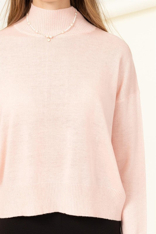 Light Pink High Neckline Long Sleeve Sweater