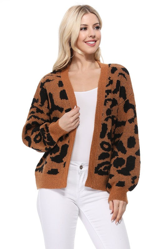 Camel/Black Leopard Print Cardigan