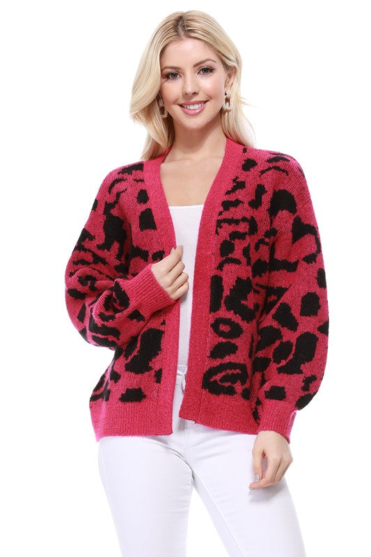 Magenta/Black Leopard Print Cardigan