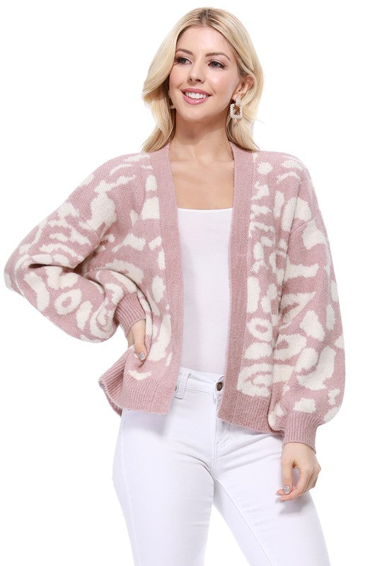 Mauve/Ivory Leopard Print Cardigan