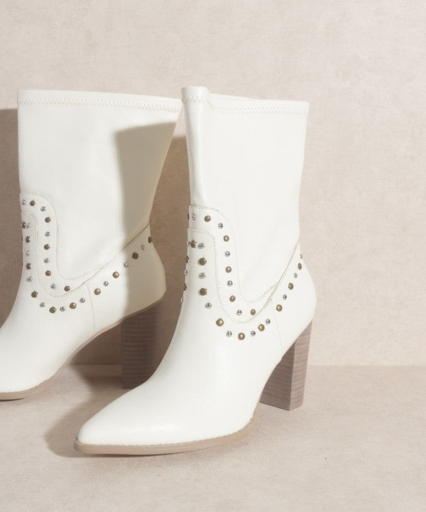 White Paris Studded Boots