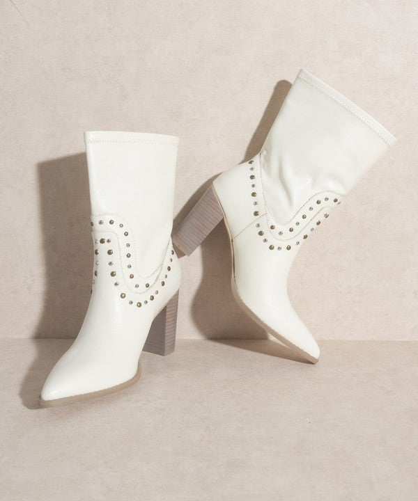 White Paris Studded Boots