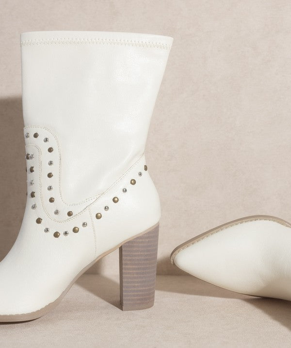 White Paris Studded Boots