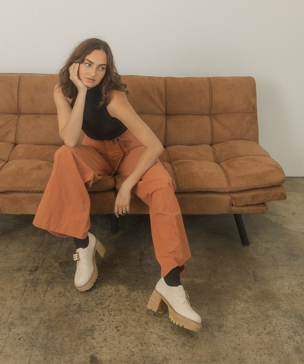 Brown Buckled Platform Loafers