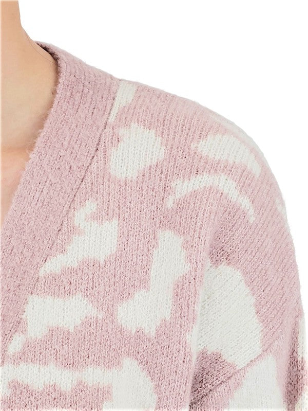 Pink/Ivory Leopard Print Cardigan