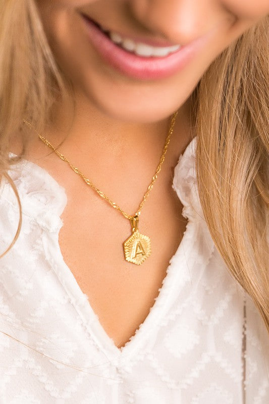 Gold Hexagon Initial Necklace