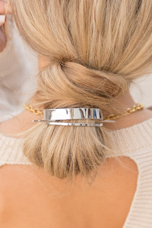 Silver Classic Bun Cuff Two Piece Set Infinity Design Metal Alloy