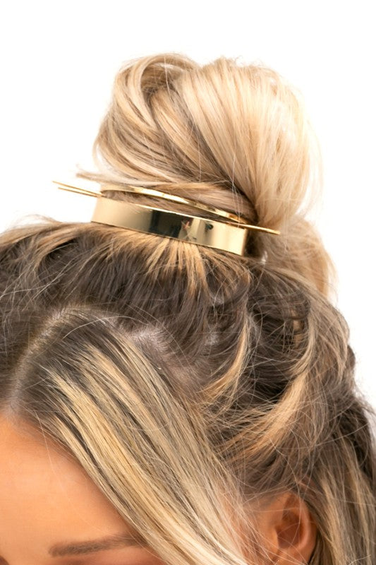 Gold Classic Bun Cuff Two Piece Set Infinity Design Metal Alloy