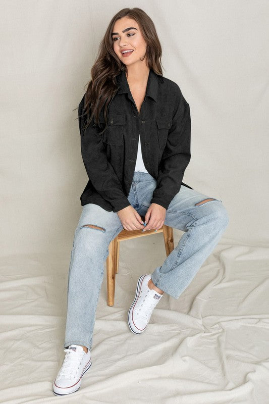 Black Corduroy Oversized Boyfriend Jacket