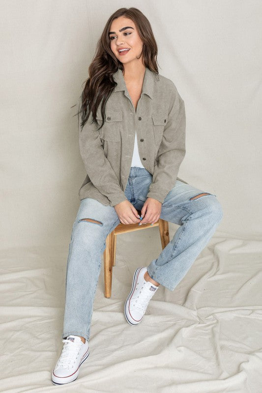 Taupe Corduroy Oversized Boyfriend Jacket