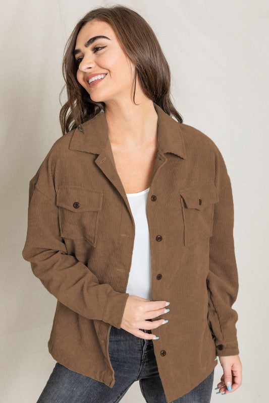 Brown Corduroy Oversized Boyfriend Jacket