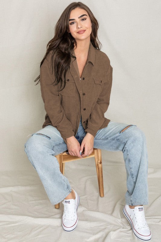 Brown Corduroy Oversized Boyfriend Jacket