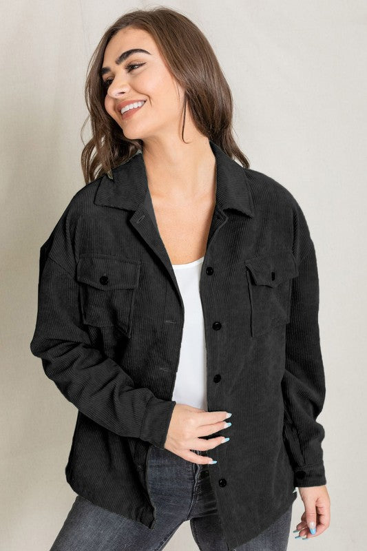 Black Corduroy Oversized Boyfriend Jacket