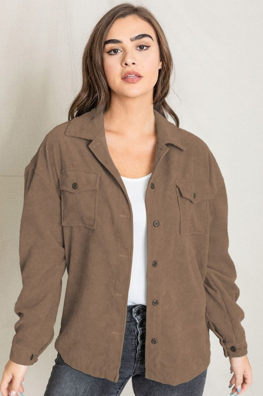 Brown Corduroy Oversized Boyfriend Jacket