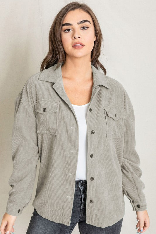 Taupe Corduroy Oversized Boyfriend Jacket