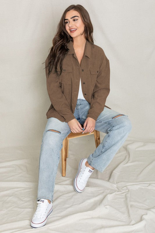 Brown Corduroy Oversized Boyfriend Jacket