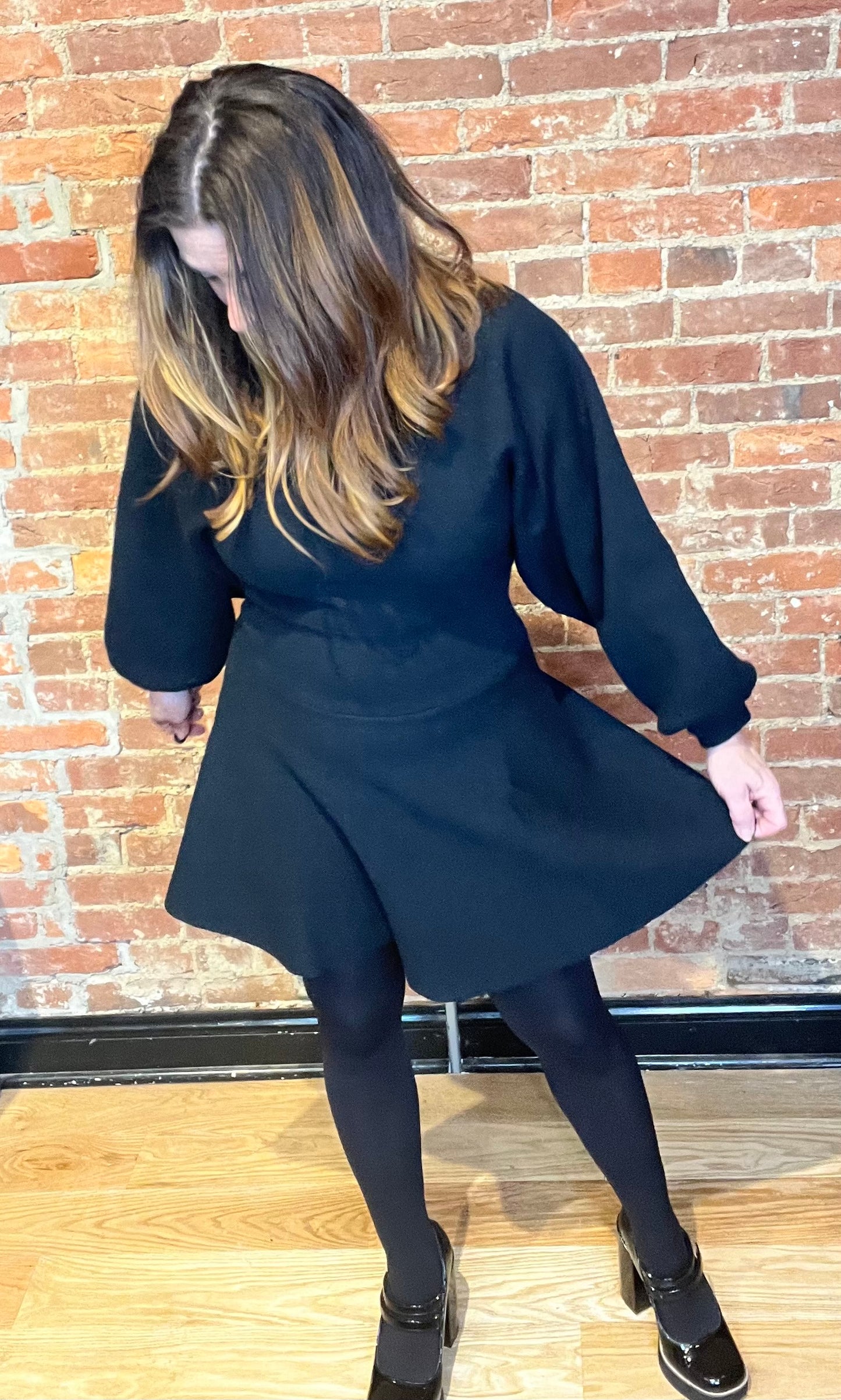 Black Balloon Sleeve Mini Sweater Dress