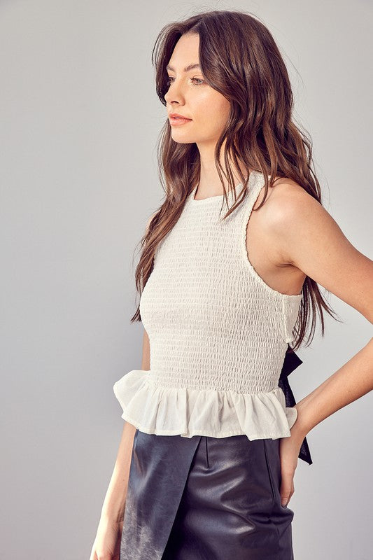 White Smocked Criss Cross Back Top