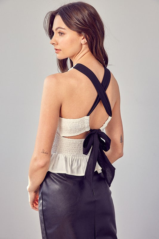 White Smocked Criss Cross Back Top