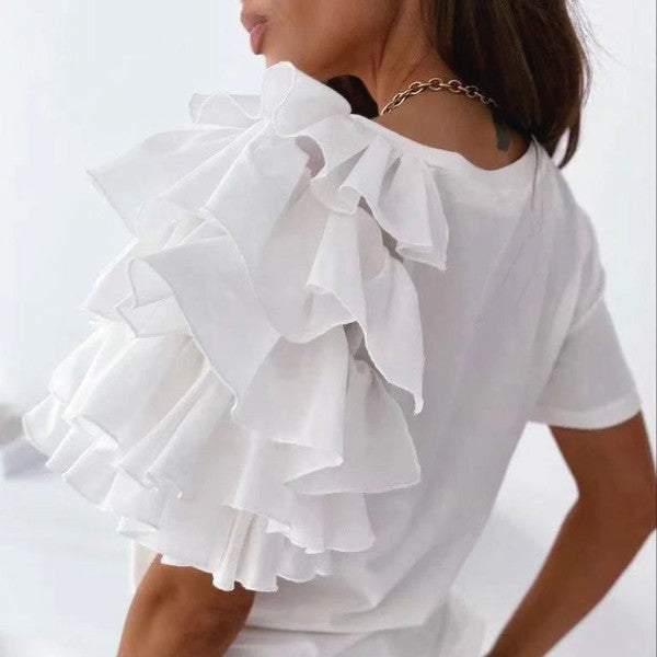 White Ruffle Sleeve Top