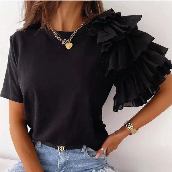 Black Ruffle Sleeve Top