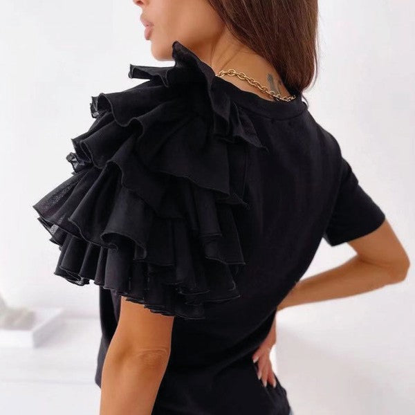 Black Ruffle Sleeve Top