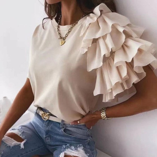 Beige Ruffle Sleeve Top