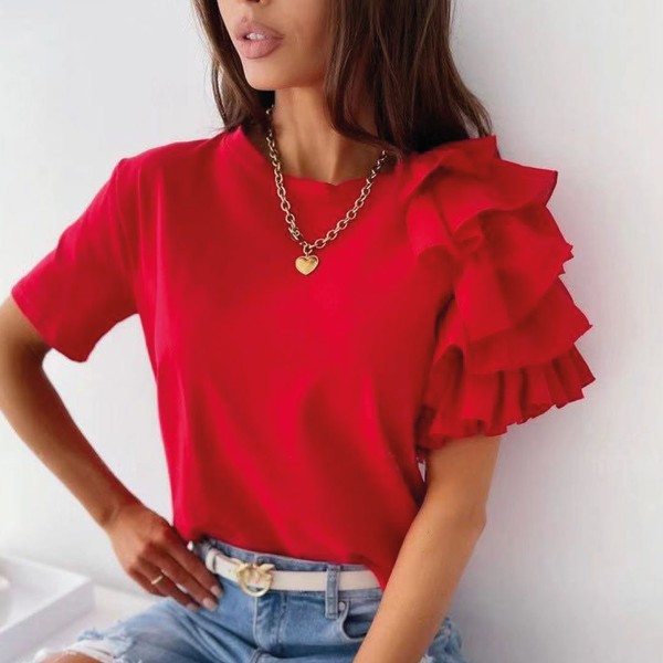 Red Ruffle Sleeve Top