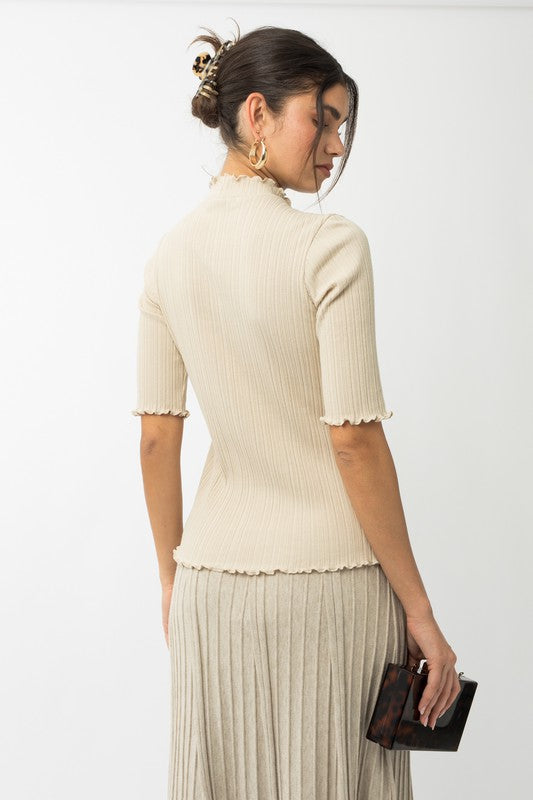 Cream Mock Neck Merrow Edge Top