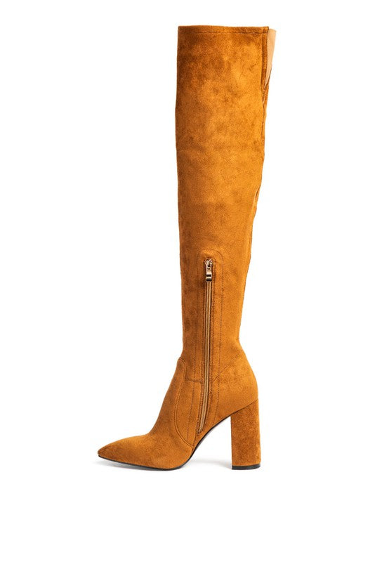 Camel Knee High Block Heel Boots