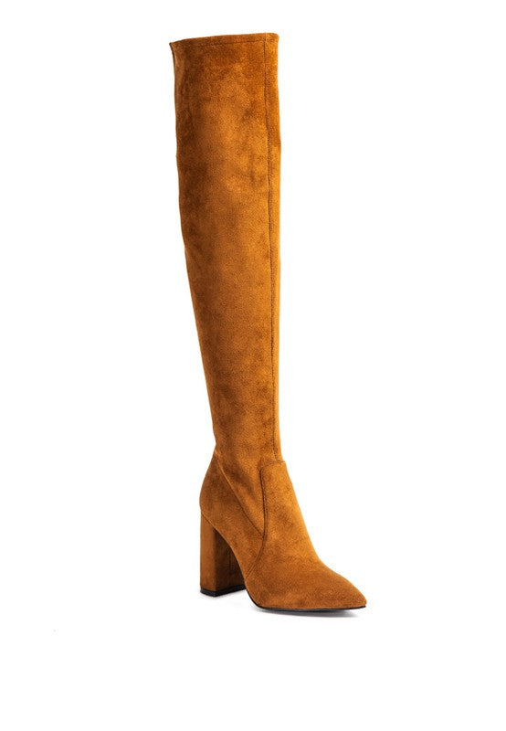 Camel Knee High Block Heel Boots