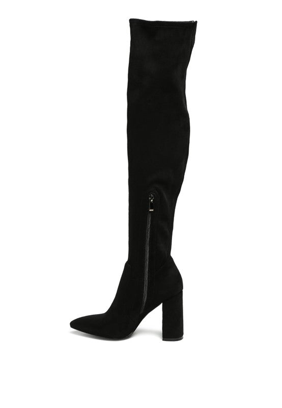 Black Knee High Block Heel Boots