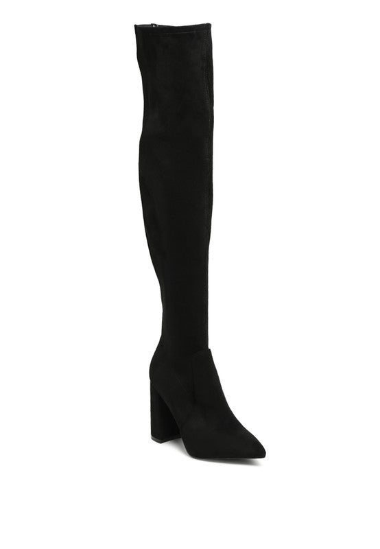 Black Knee High Block Heel Boots