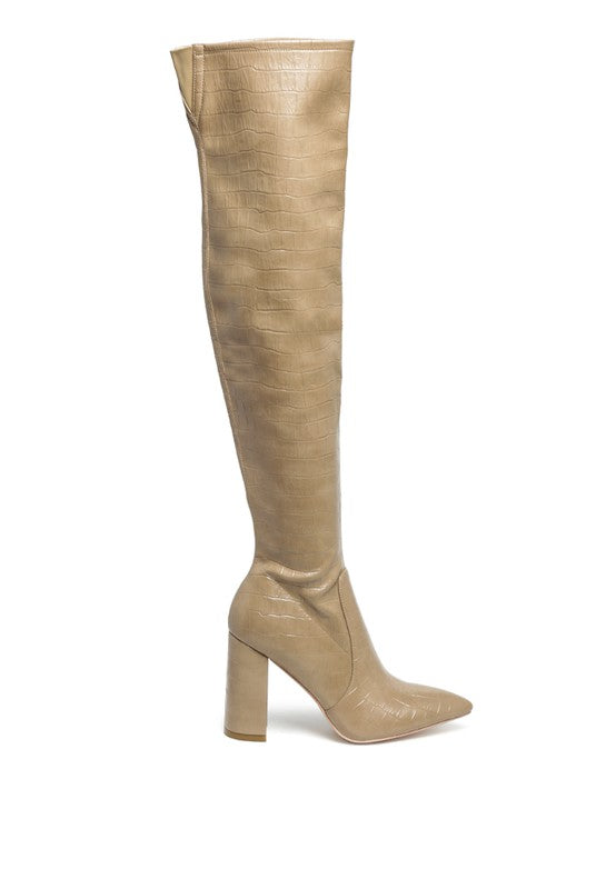 Light Tan Knee High Block Heel Boots