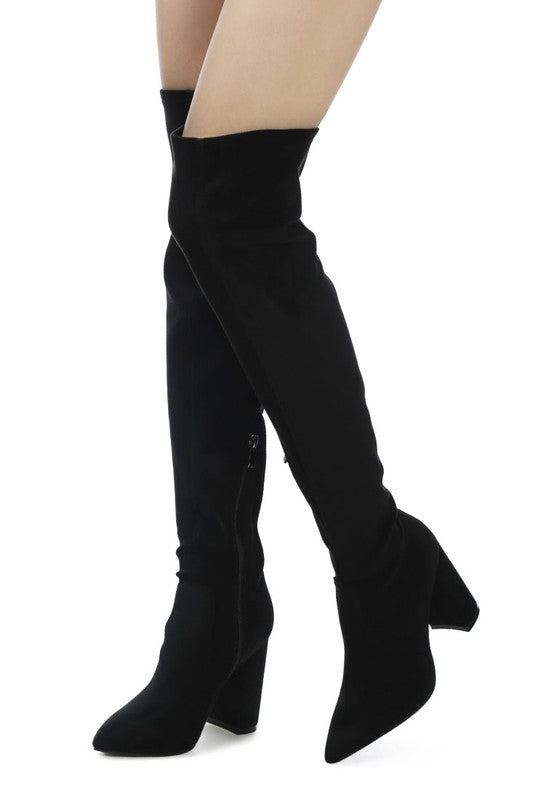 Black Knee High Block Heel Boots