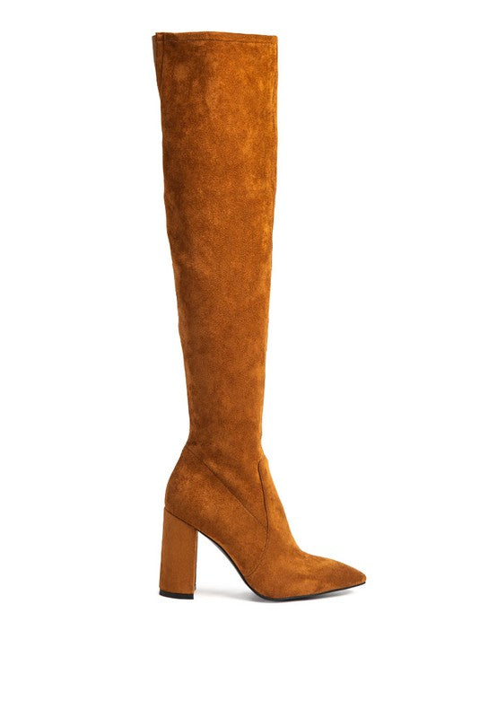 Camel Knee High Block Heel Boots