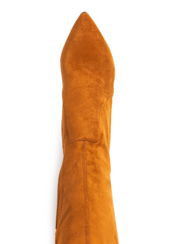 Camel Knee High Block Heel Boots