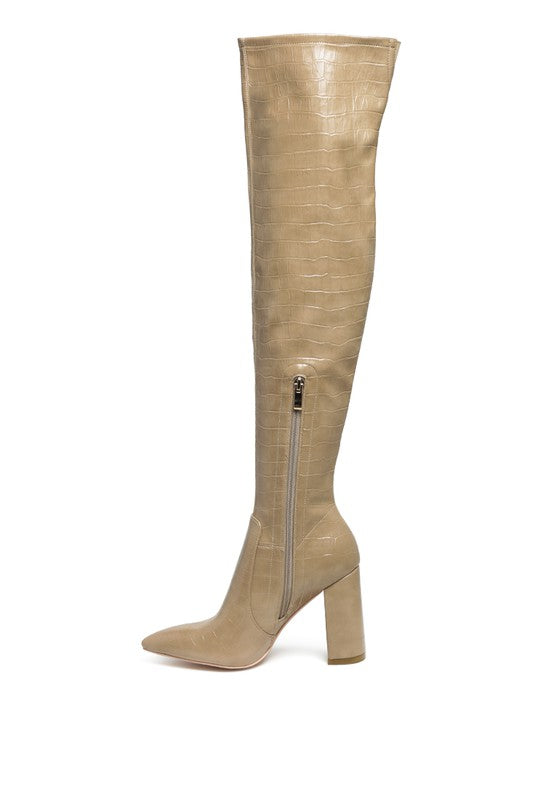 Light Tan Knee High Block Heel Boots