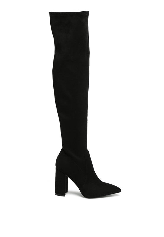 Black Knee High Block Heel Boots