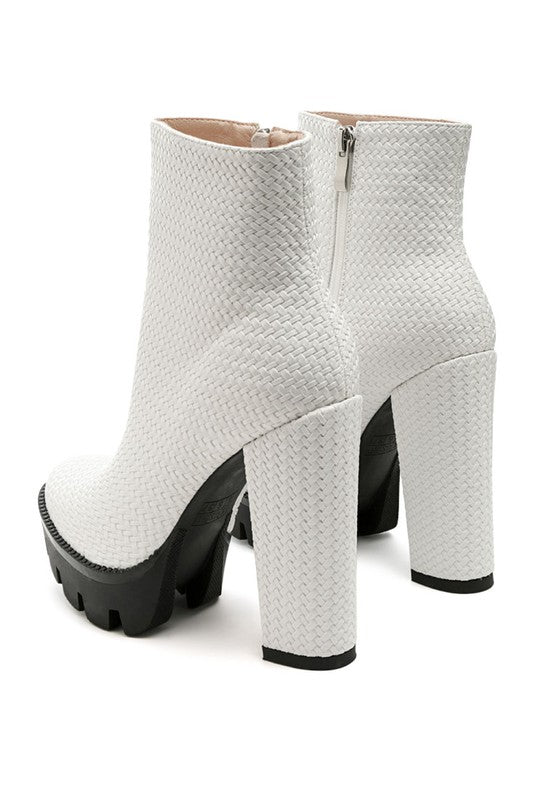 White Solid Textured Block Heeled Boot