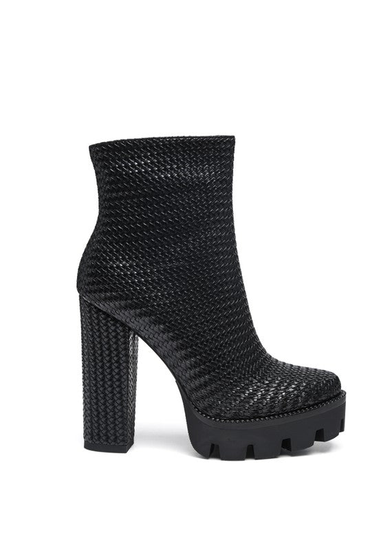 Black Solid Textured Block Heeled Boot