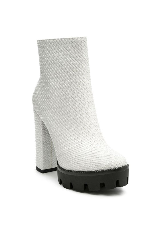 White Solid Textured Block Heeled Boot