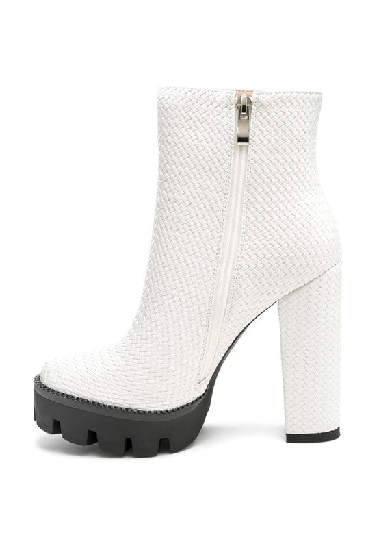 White Solid Textured Block Heeled Boot