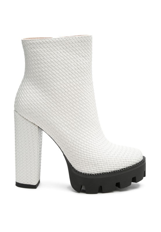 White Solid Textured Block Heeled Boot