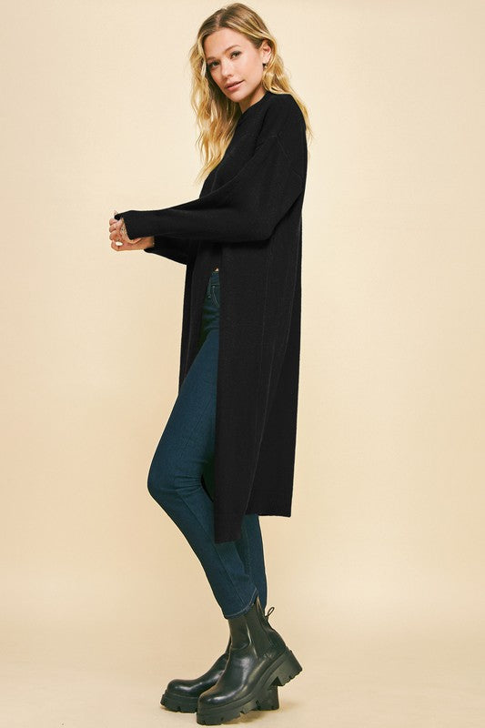 Black Asymmetrical Split Long Sleeve Sweater